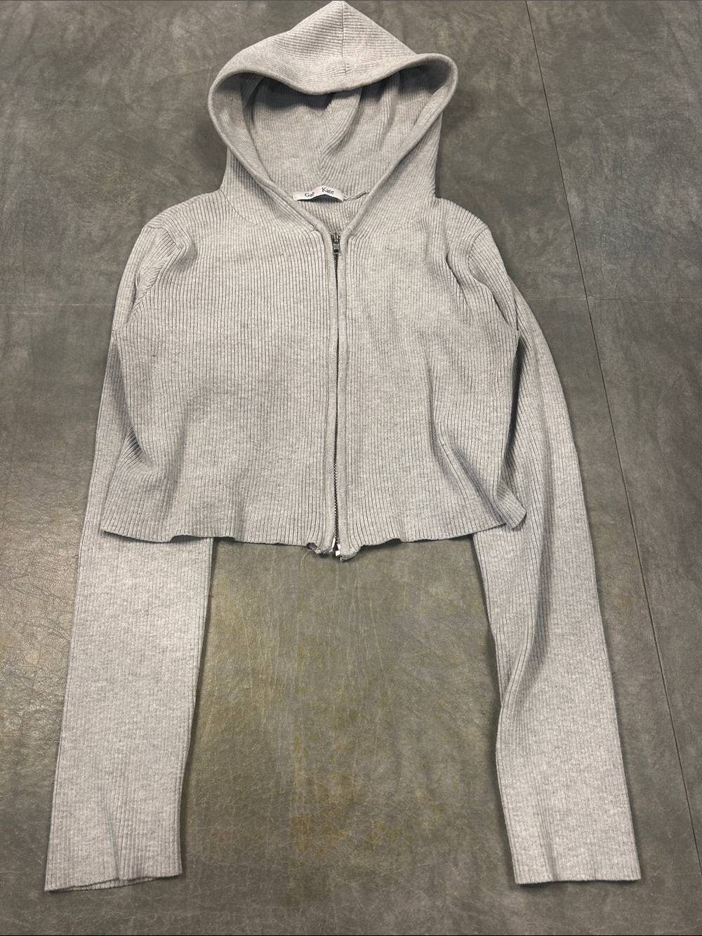 Gab & Kate grey crop ribbed zip up sweatshirt with hood